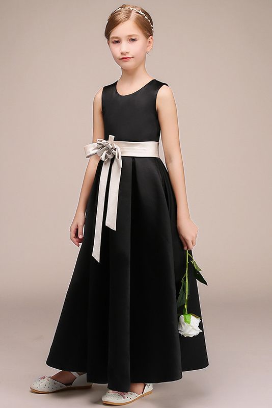 Black Jewel Sleeveless Flower Girl Dress-BallBride