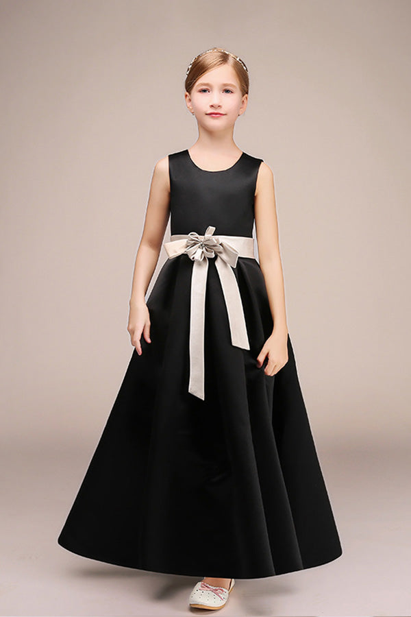 Black Jewel Sleeveless Flower Girl Dress-BallBride