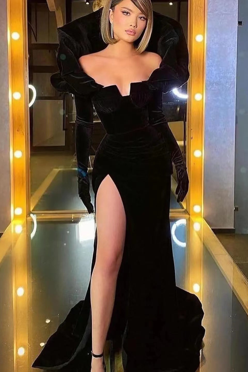 Black Long Sleeves Mermaid Prom Dress with Split-BallBride