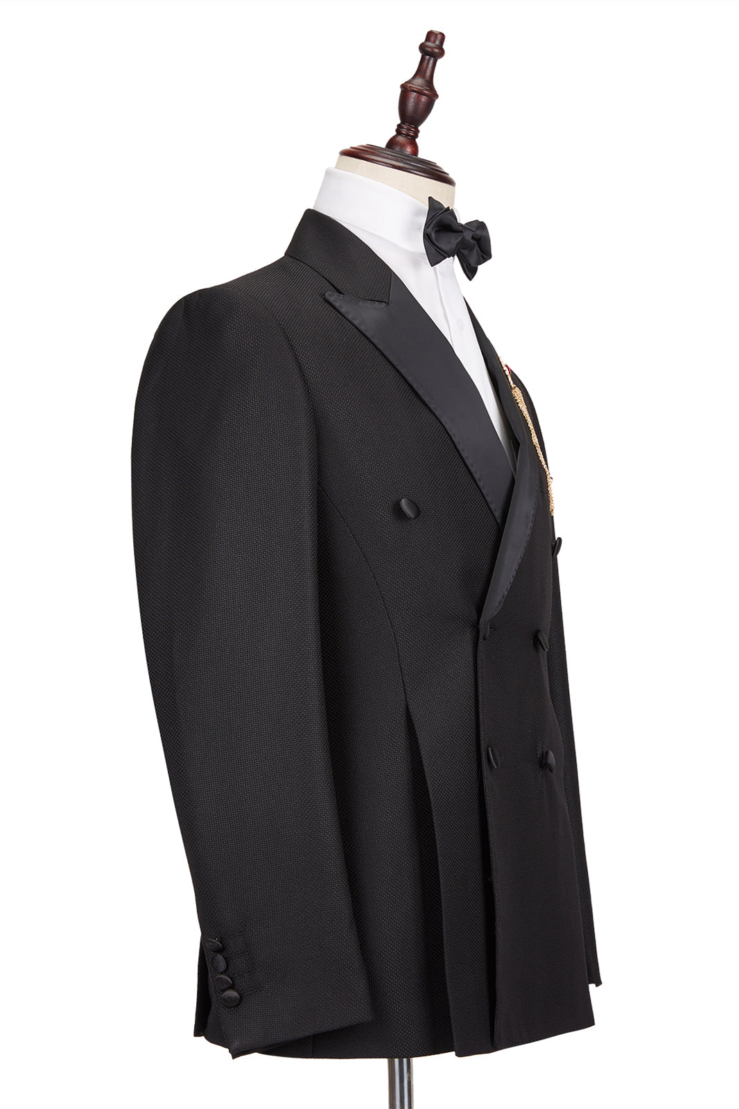 Black Men's Wedding Suit Groom Tuxedos - Classic Satin Peak Lapel Double Breasted-BallBride