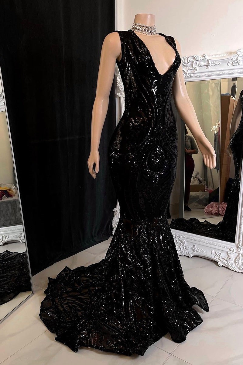 Bling Red Appliques V-Neck Sleeveless Prom Dress-BallBride