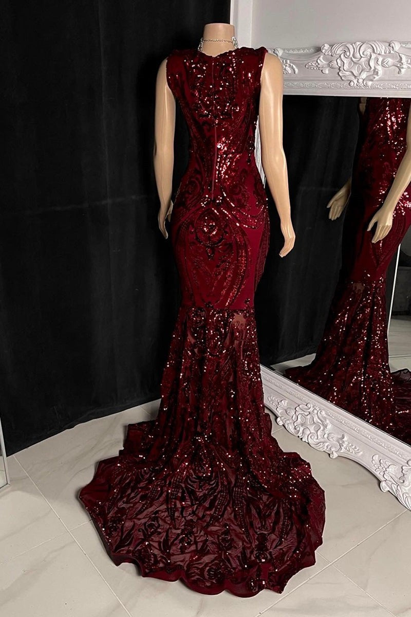 Bling Red Appliques V-Neck Sleeveless Prom Dress-BallBride