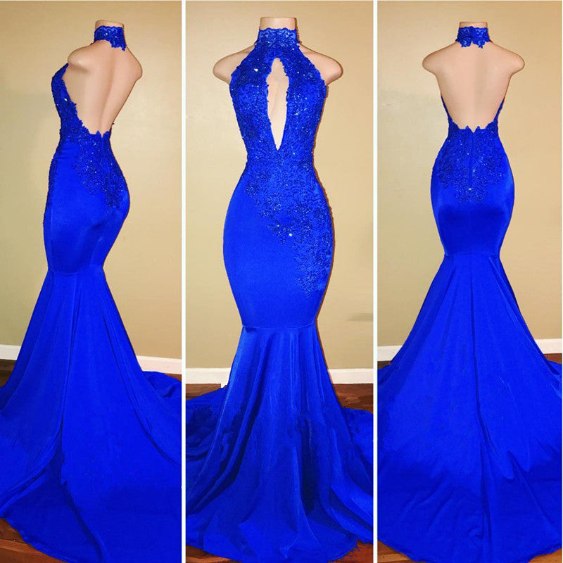 Bling Red High Neck Appliques Sequined Mermaid Prom Dress with Keyhole-BallBride