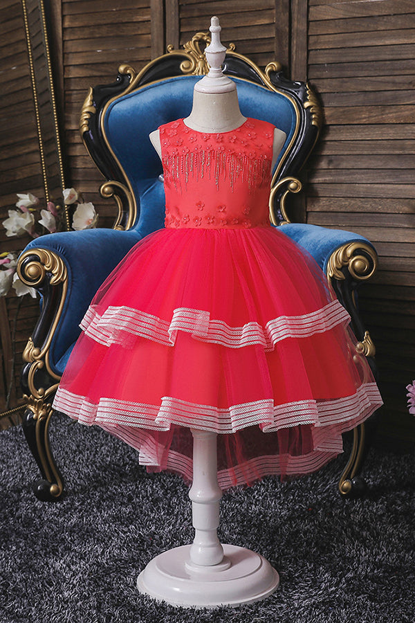 Blue Jewel Sleeveless Flower Girl Ball Gown Dress with Appliques-BallBride
