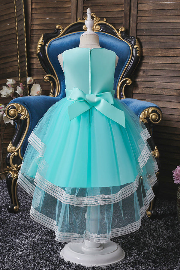 Blue Jewel Sleeveless Flower Girl Ball Gown Dress with Appliques-BallBride