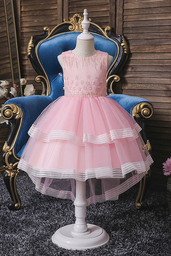 Blue Jewel Sleeveless Flower Girl Ball Gown Dress with Appliques-BallBride