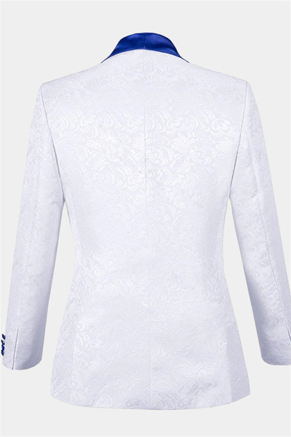 Blue Shawl Lapel White Jacquard Men's Wear Suit For Groom-BallBride