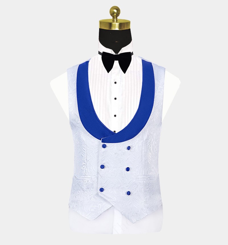 Blue Shawl Lapel White Jacquard Men's Wear Suit For Groom-BallBride