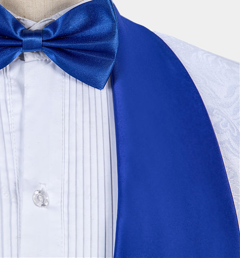 Blue Shawl Lapel White Jacquard Men's Wear Suit For Groom-BallBride