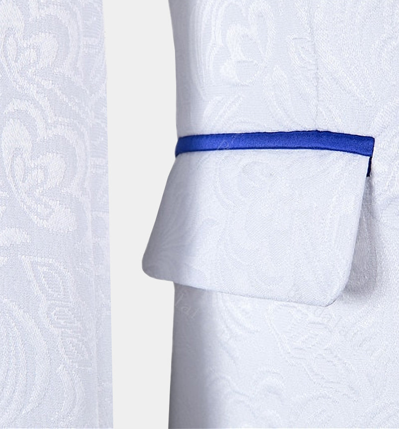 Blue Shawl Lapel White Jacquard Men's Wear Suit For Groom-BallBride
