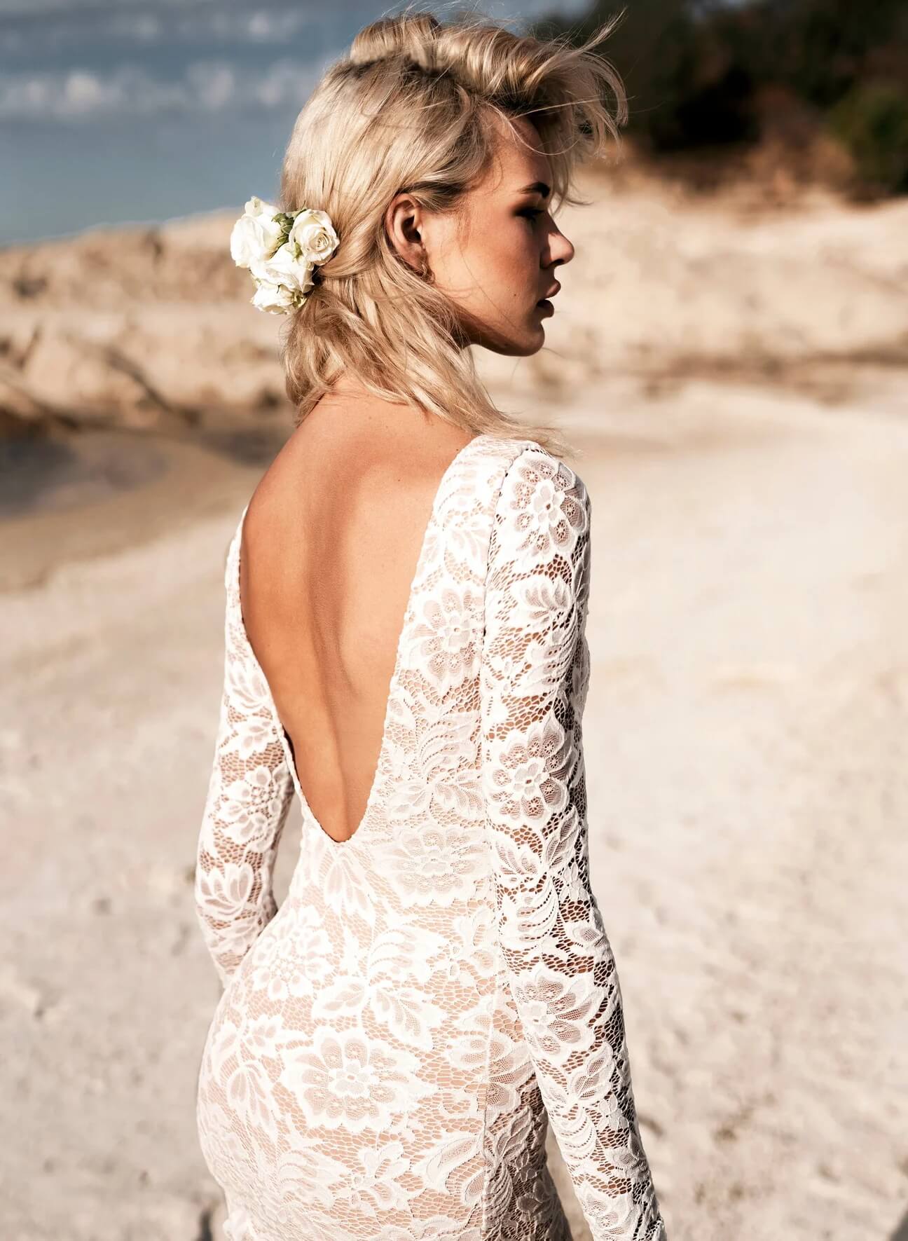 Boho Garden Lace Trumpet Mermaid Fitted Long Sleeves Wedding Dresses Court Train-Ballbride
