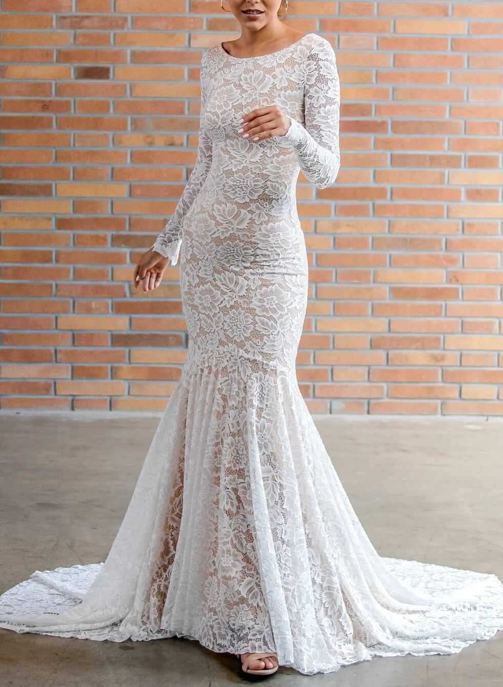 Boho Garden Lace Trumpet Mermaid Fitted Long Sleeves Wedding Dresses Court Train-Ballbride