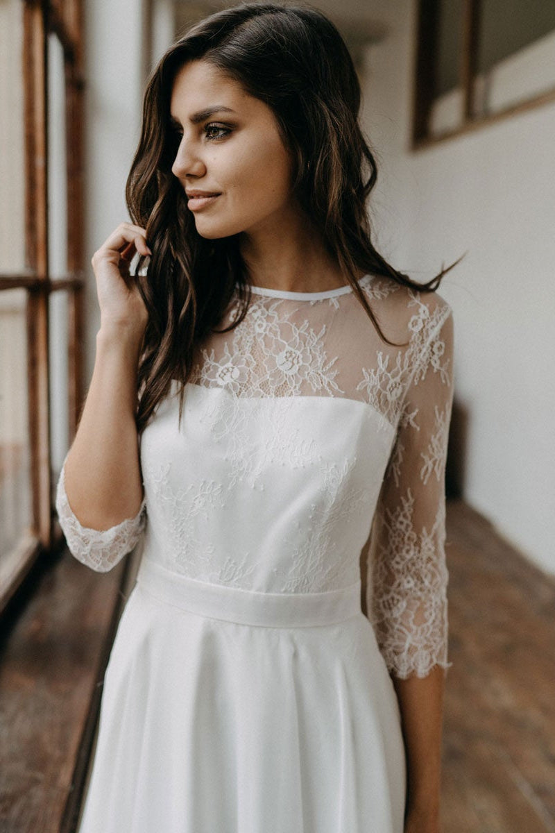 Boho Lace Chiffon Long Wedding Dress-BallBride