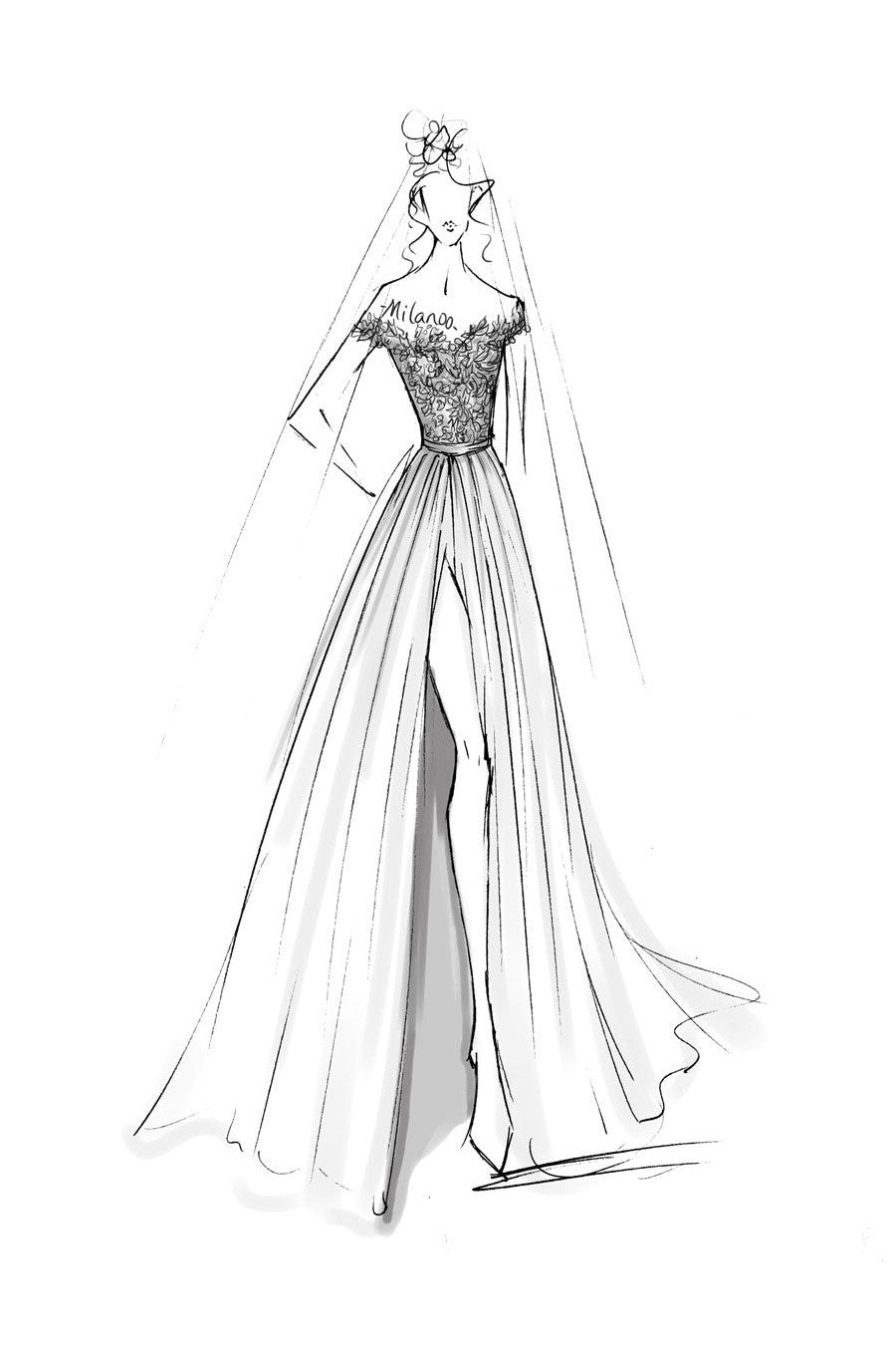 Boho Wedding Dresses Lace Off The Shoulder Short Sleeve Long Split Front Bridal Dress With Train-BallBride