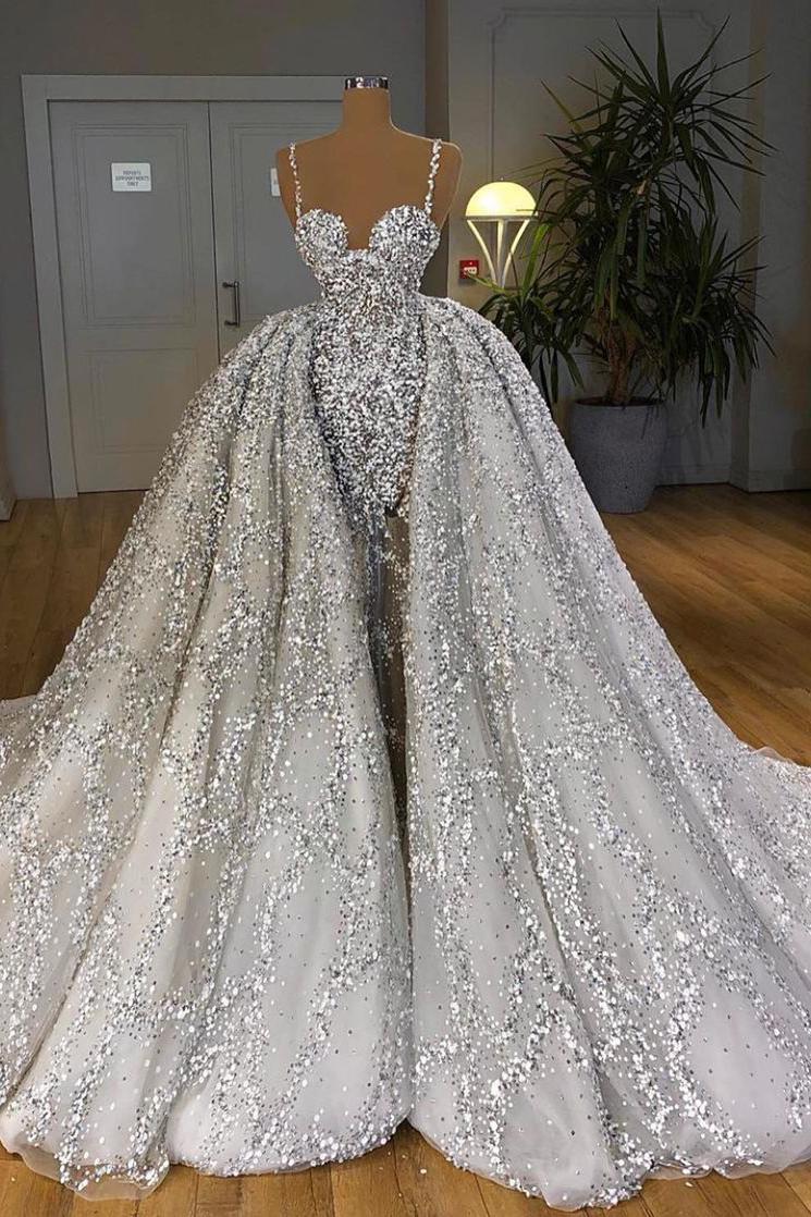 Brilliant Sweetheart Sequins Mermaid Wedding Dress With Ruffles Train-BallBride