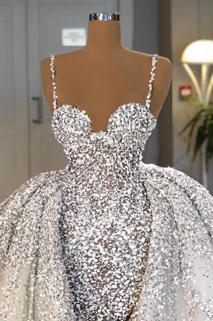 Brilliant Sweetheart Sequins Mermaid Wedding Dress With Ruffles Train-BallBride