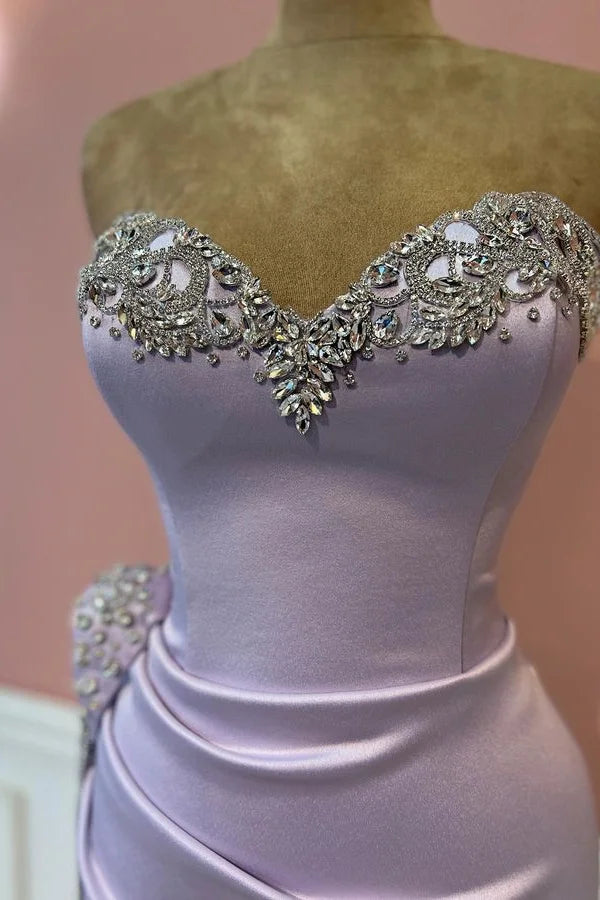 Budget Lilac Sweetheart Evening Gowns Mermaid Slit Long With Crystals-BallBride