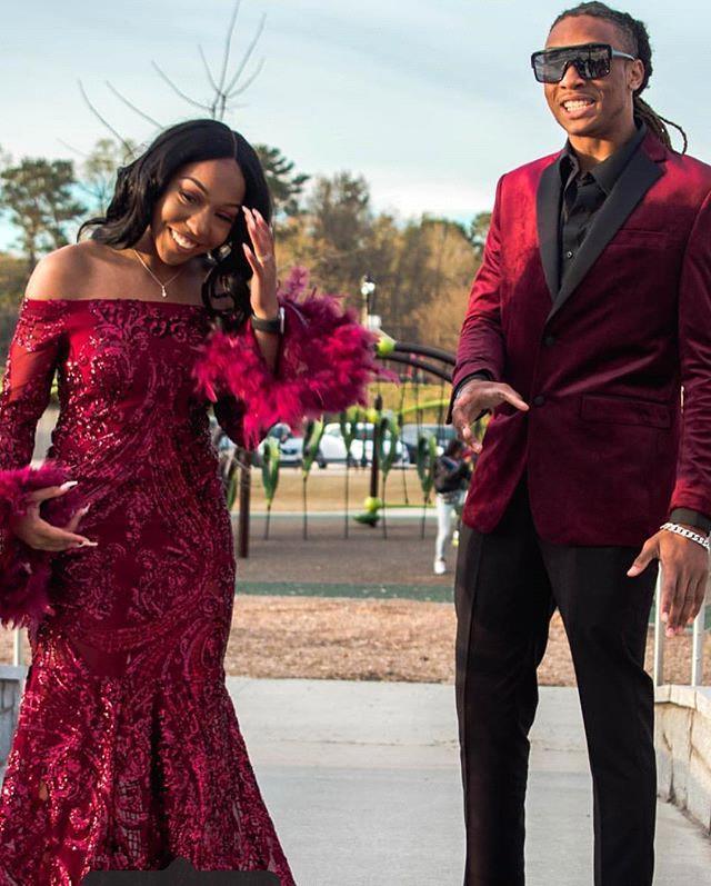 Burgundy Off Shoulder Sequins Sheath Long Sleeves Prom Dress with Feather-BallBride