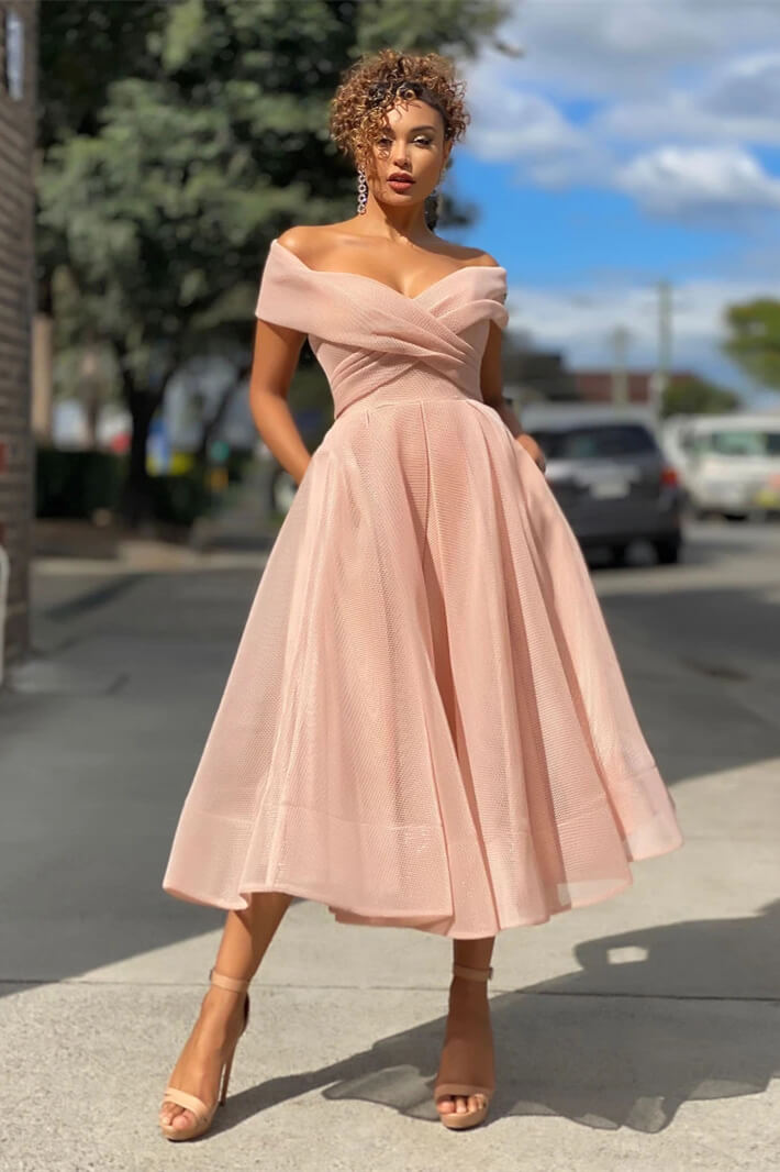 Burgundy Off The Shoulder Evening Dress A Line Short-BallBride