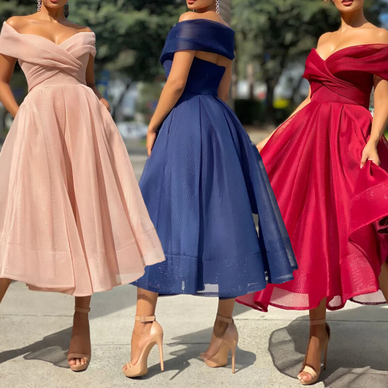 Burgundy Off The Shoulder Evening Dress A Line Short-BallBride