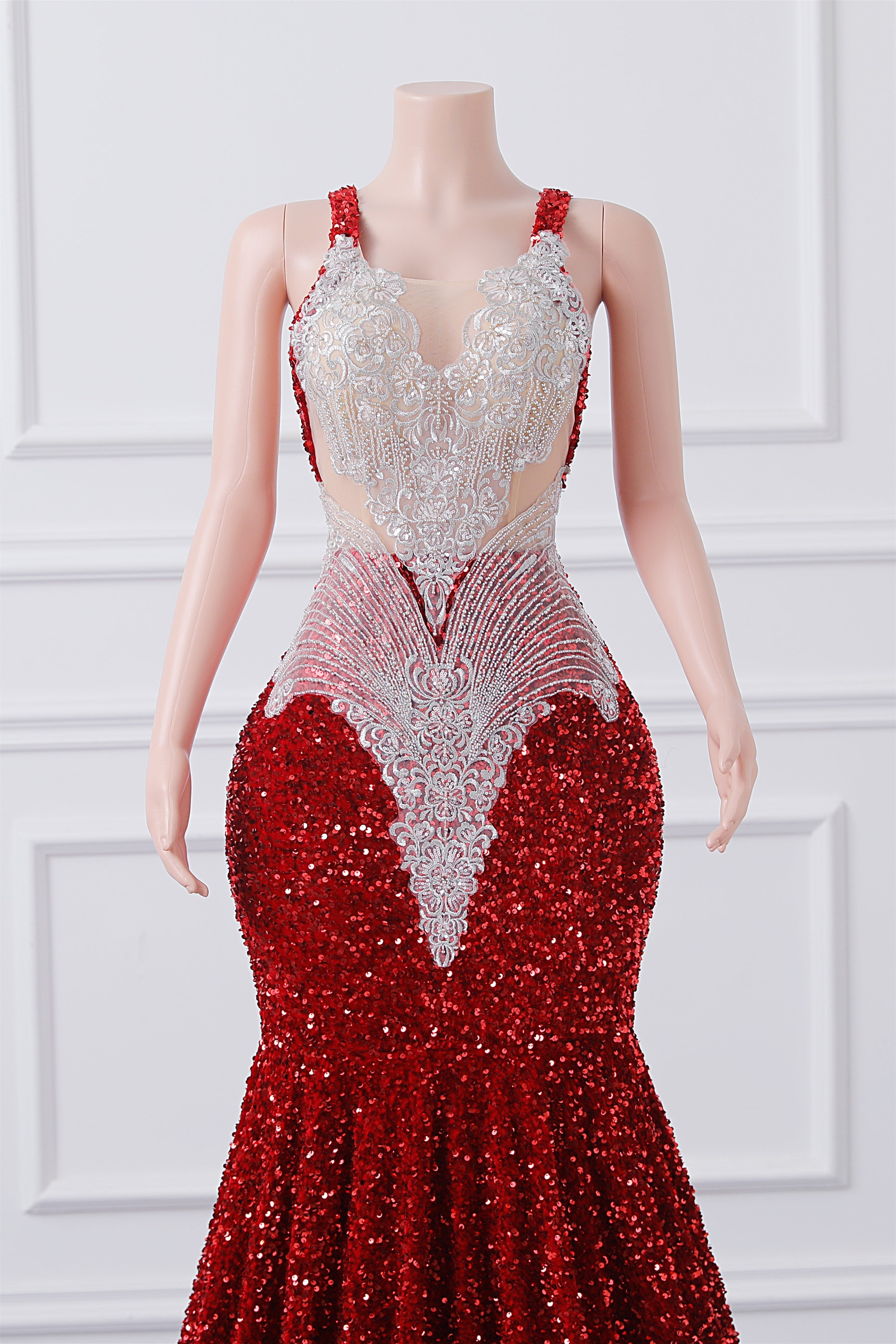 Burgundy Sequin Mermaid Silver Beaded Court Trian Prom Dresses-BallBride