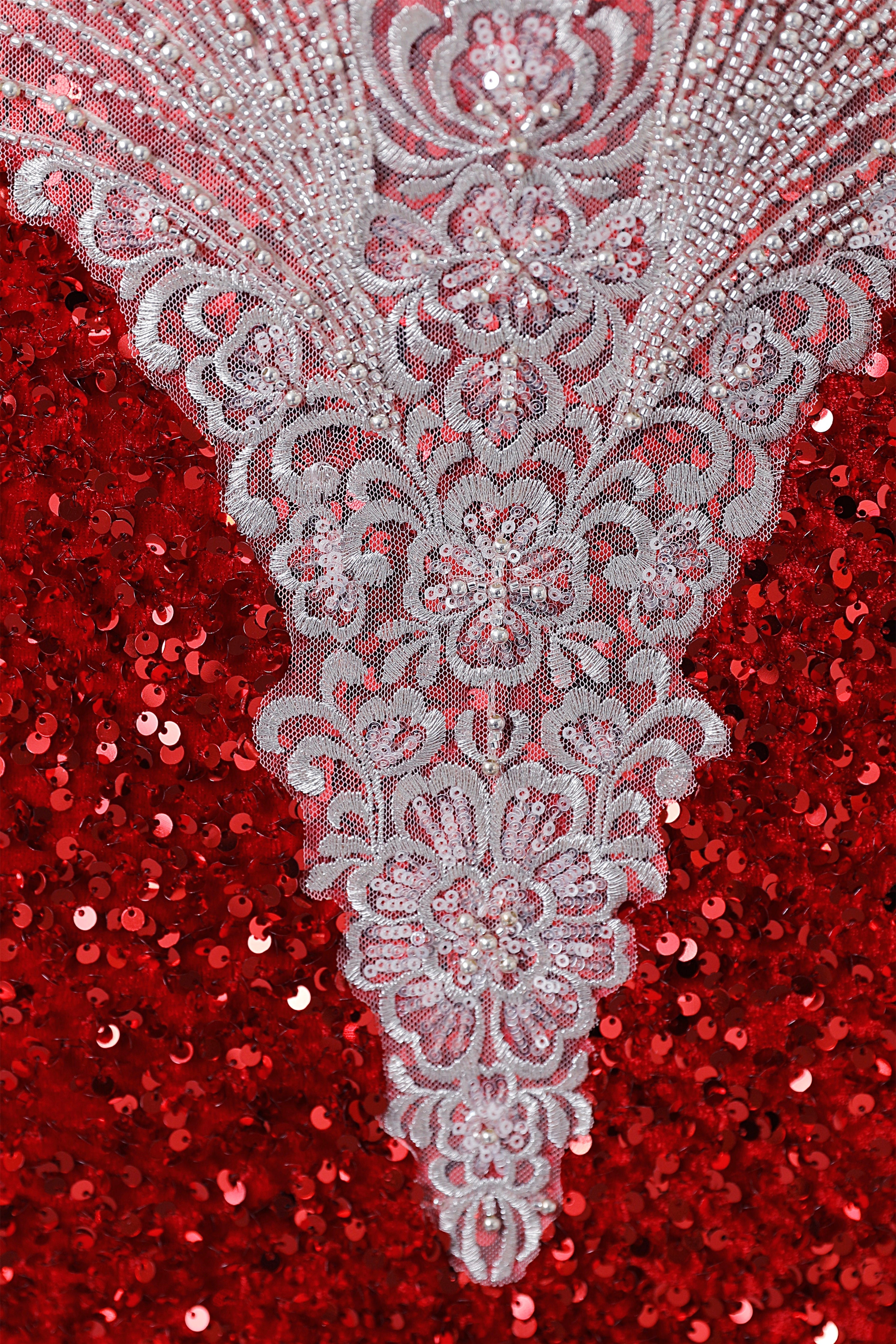 Burgundy Sequin Mermaid Silver Beaded Court Trian Prom Dresses-BallBride