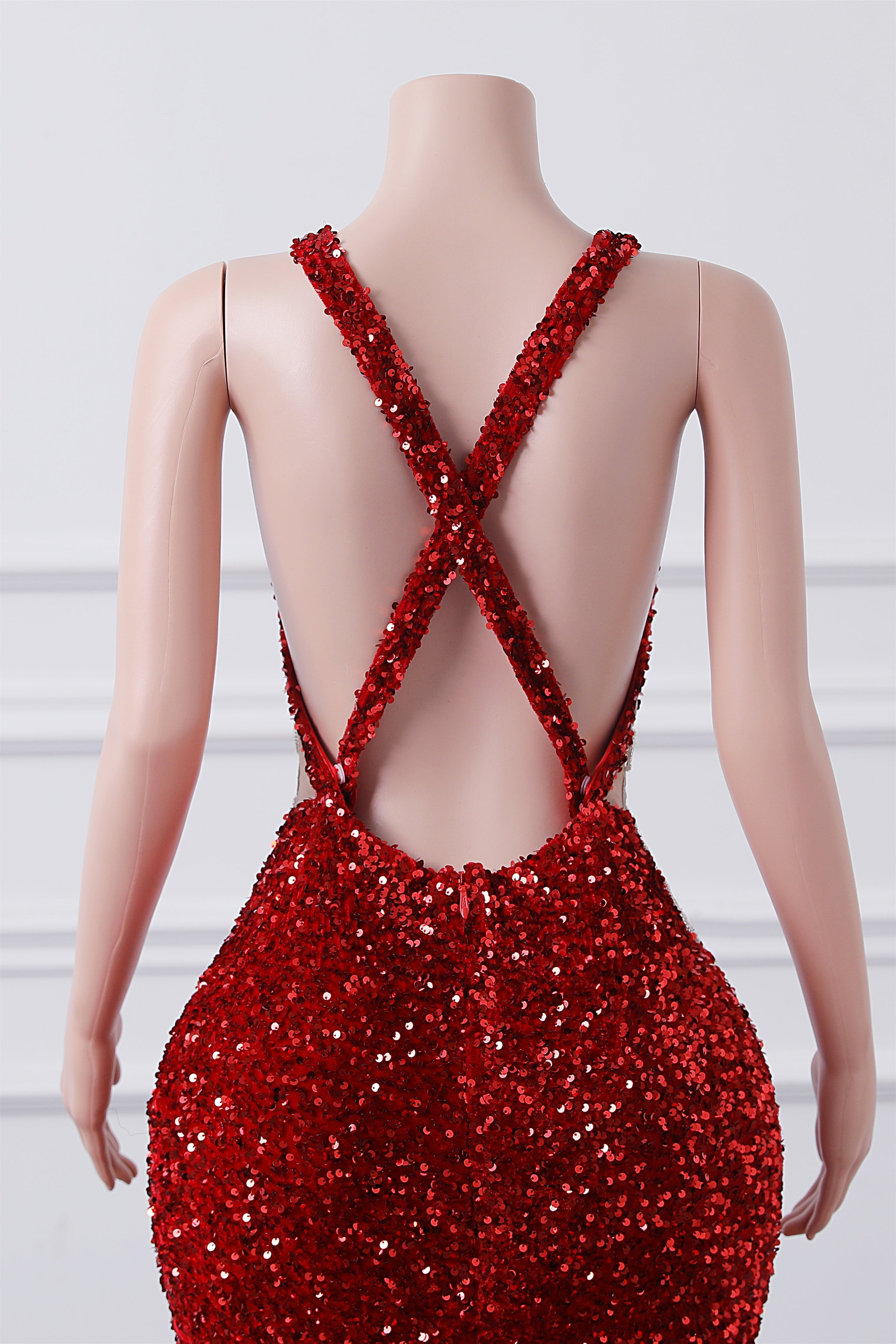 Burgundy Sequin Mermaid Silver Beaded Court Trian Prom Dresses-BallBride