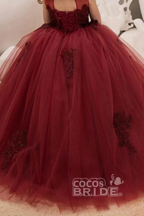 Burgundy Sleeveless Ball Gown Flower Girl Dress with Scoop Neck-BallBride