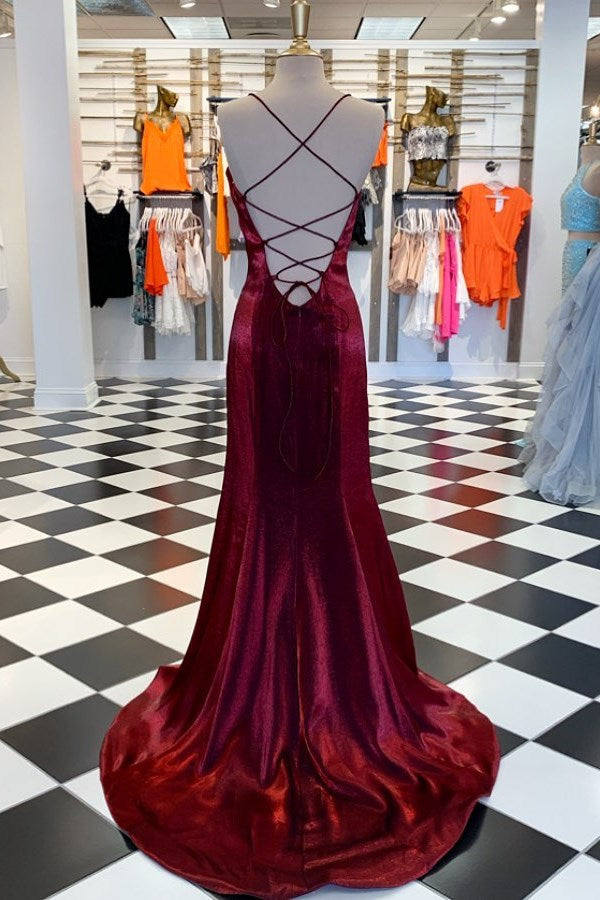 Burgundy Strapless Mermaid Evening Dress with Split Detail-BallBride