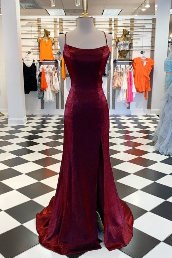 Burgundy Strapless Mermaid Evening Dress with Split Detail-BallBride