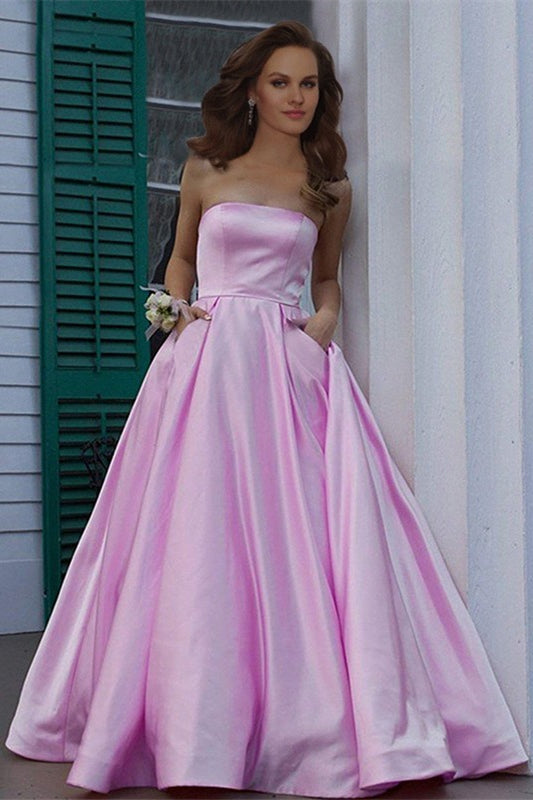 Burgundy Strapless Prom Dress With Pockets-BallBride
