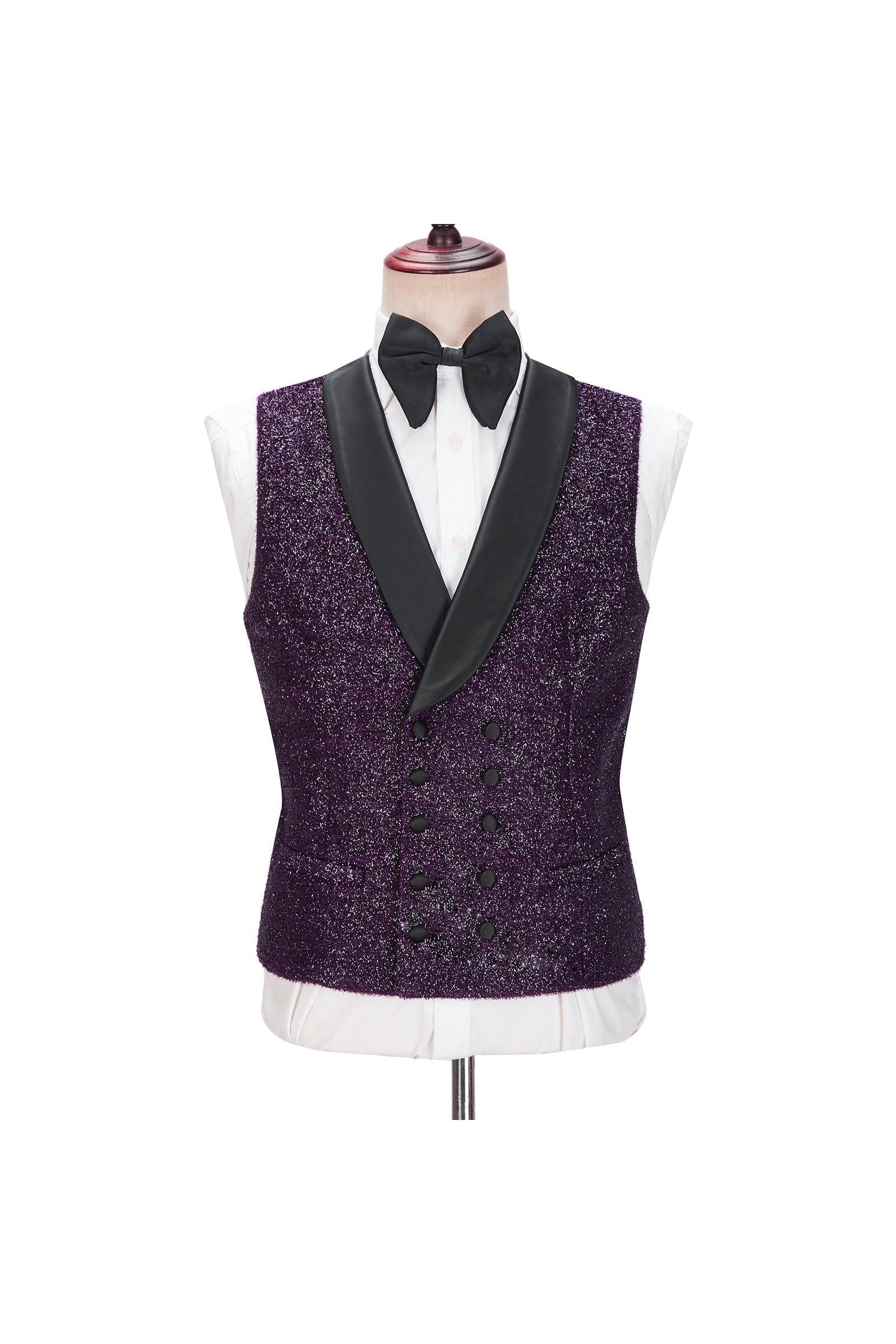 Caleb 3-Pieces Men Suits - Dark Purple Sparkle Shawl Lapel-BallBride