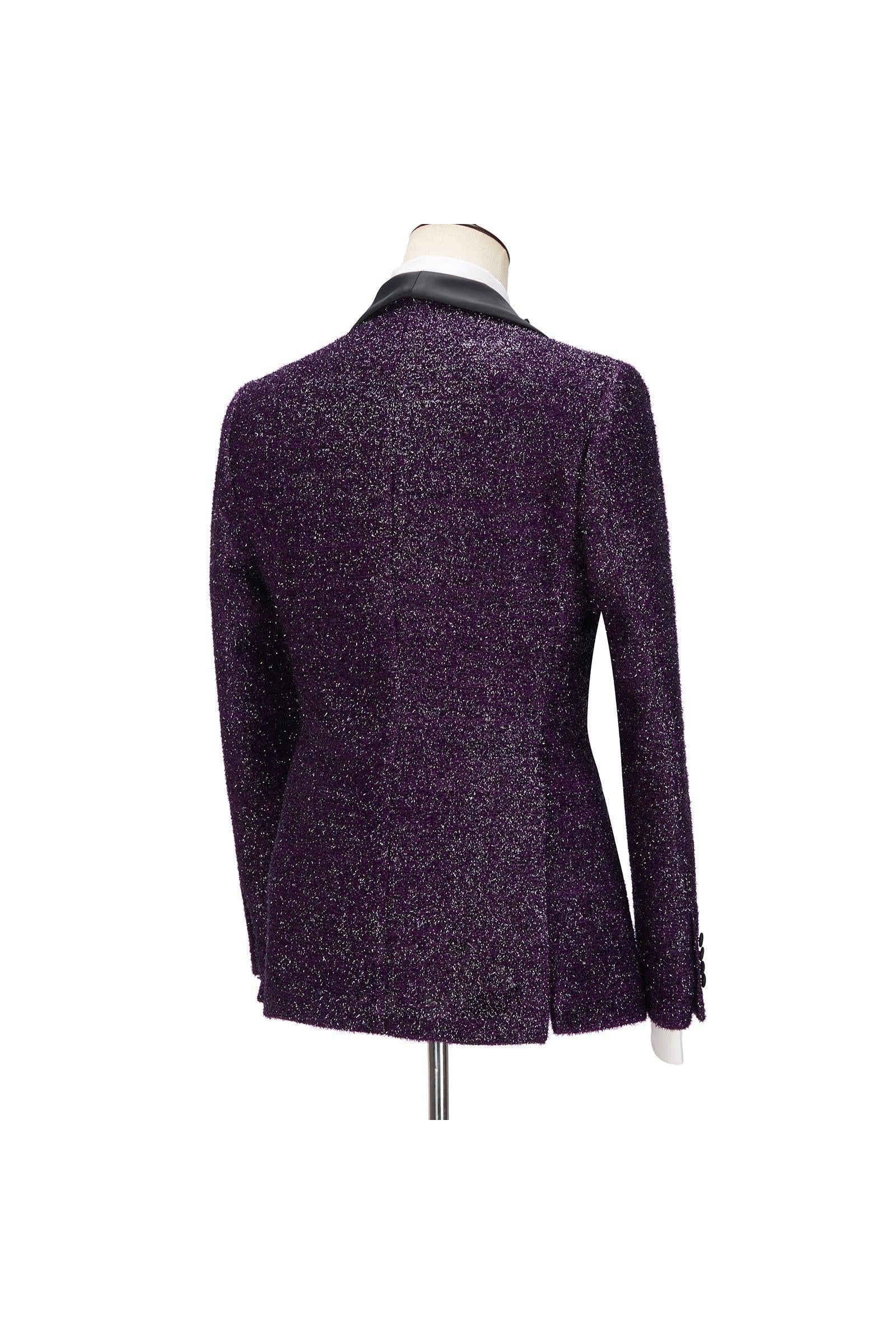 Caleb 3-Pieces Men Suits - Dark Purple Sparkle Shawl Lapel-BallBride