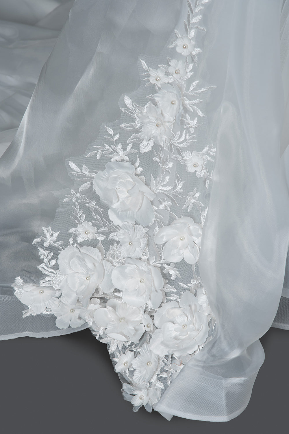 Cap Sleeve Jewel Ball Gown Wedding Dress with Floral Appliques-BallBride