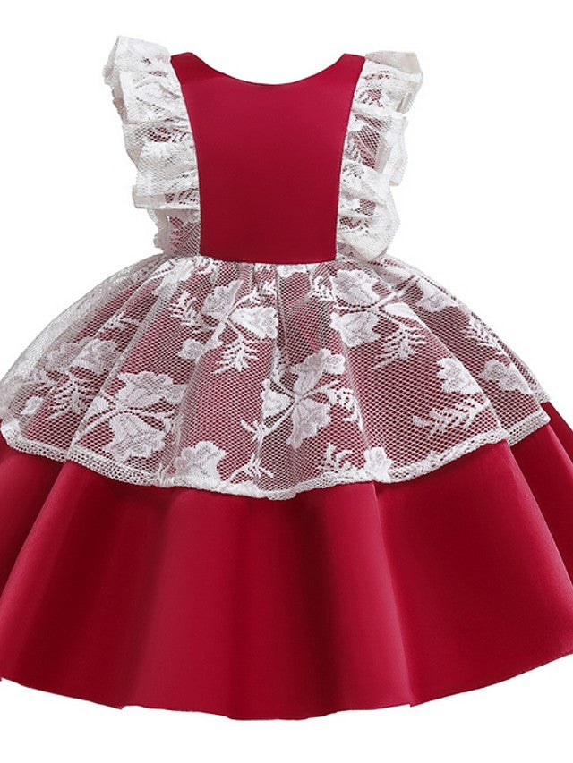 Cap Sleeve Jewel Neck Ball Gown Dress with Bow and Color Block for Flower Girls-BallBride