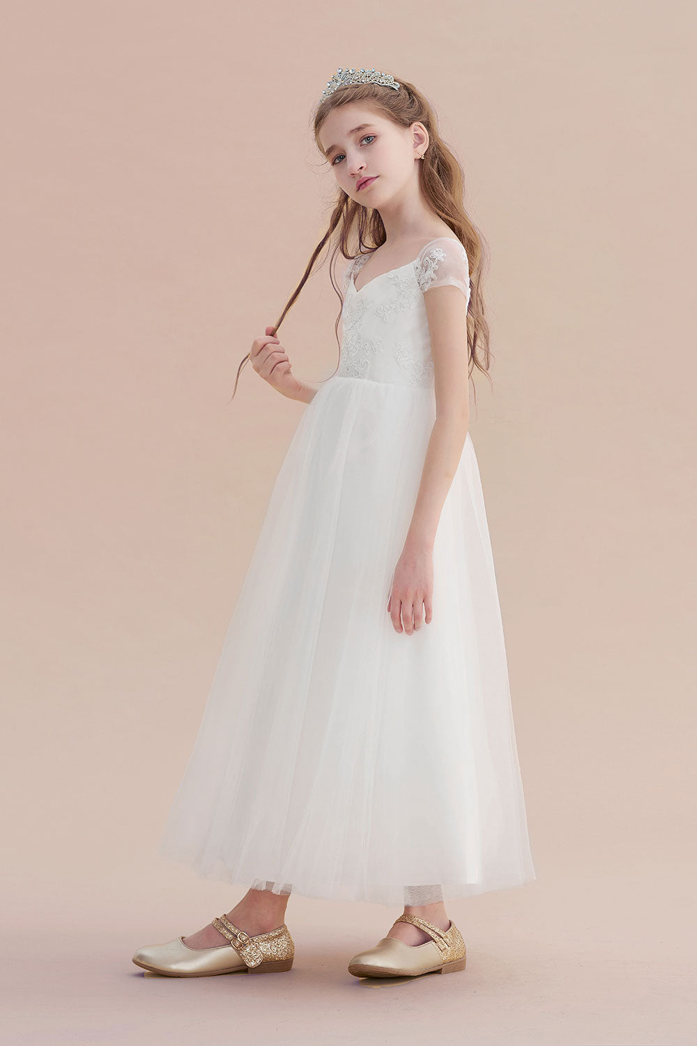 Cap Sleeve Sweetheart A-line Flower Girl Dress with Lace Ribbons and Tulle-BallBride
