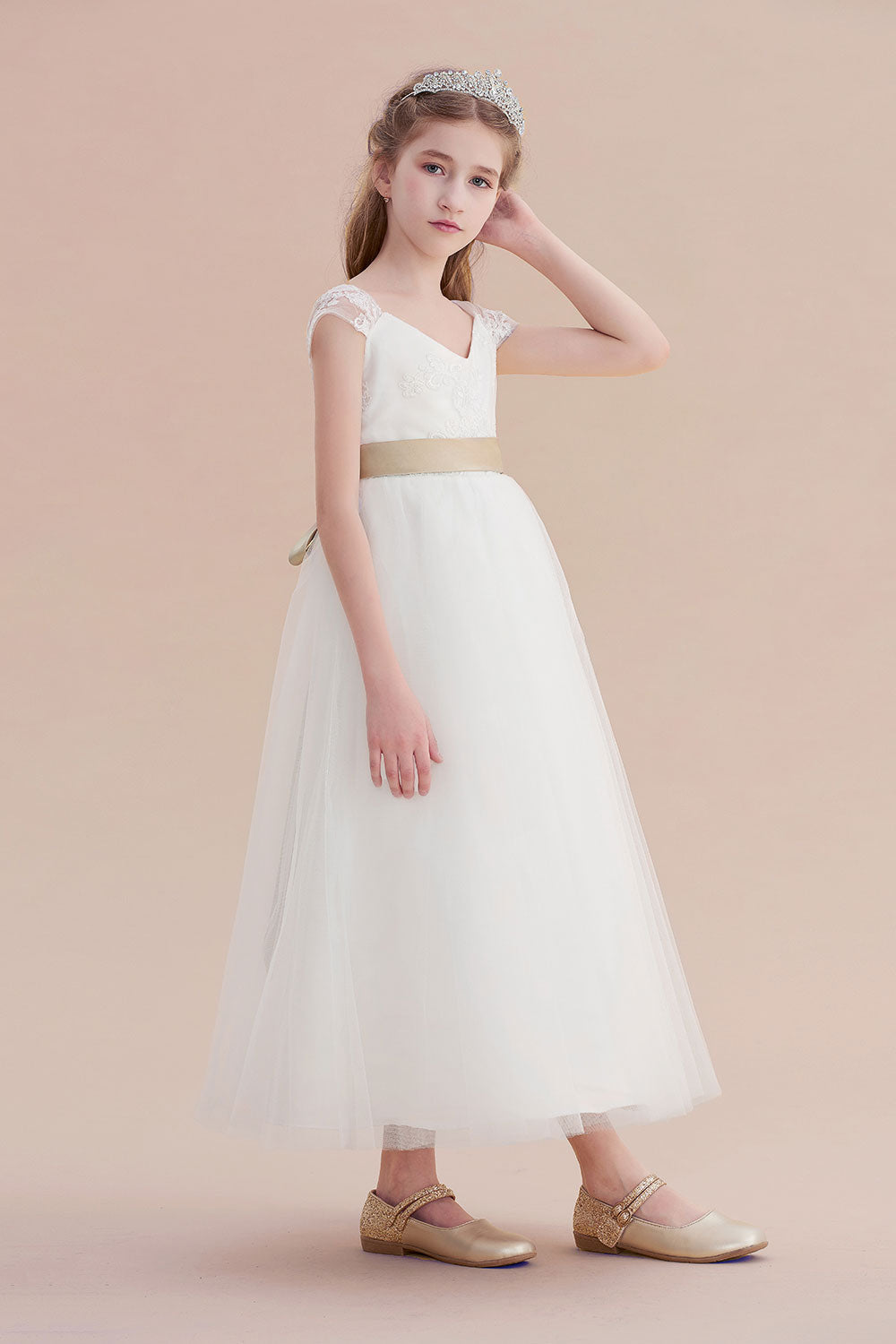Cap Sleeve Sweetheart A-line Flower Girl Dress with Lace Ribbons and Tulle-BallBride