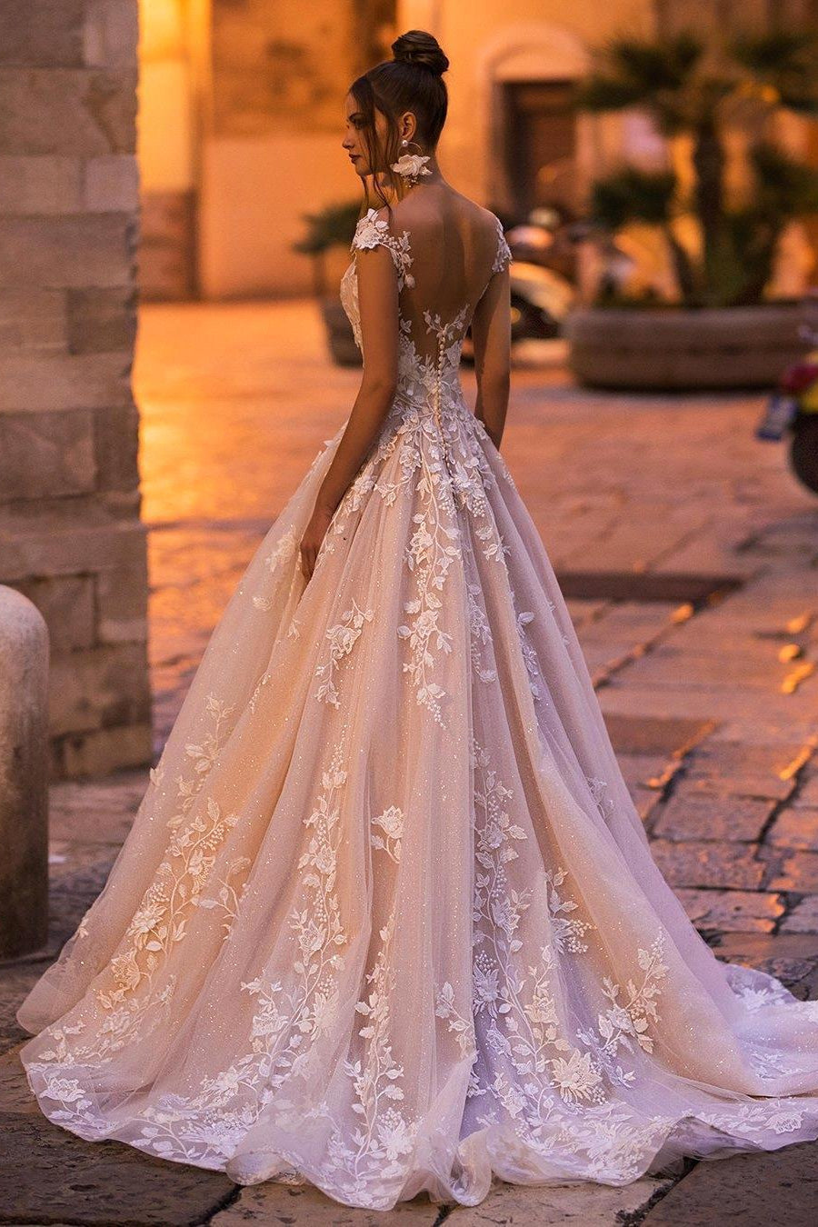 Cap sleeves Lace Sweetheart A-line Lace Flowers Wedding Dresses-BallBride