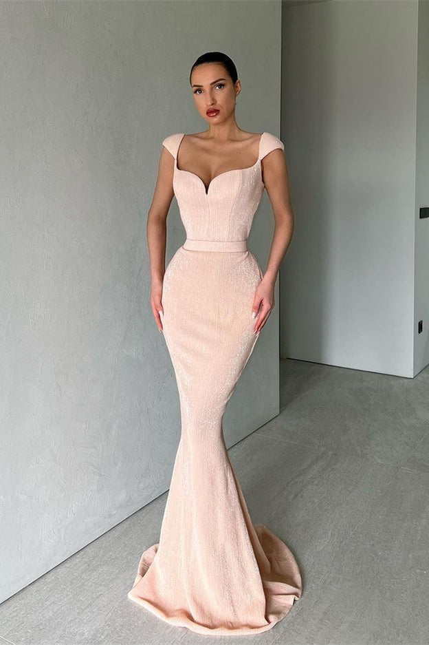 Cap Sleeves Long Mermaid Sequins Prom Dress-BallBride