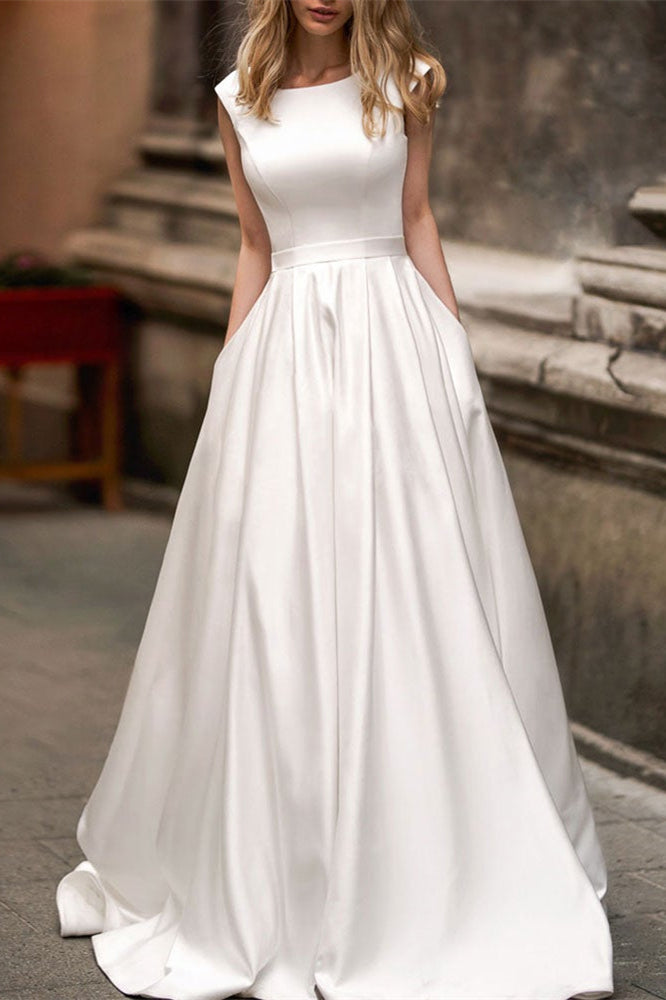 Cap Sleeves Wedding Dress With Pockets-BallBride