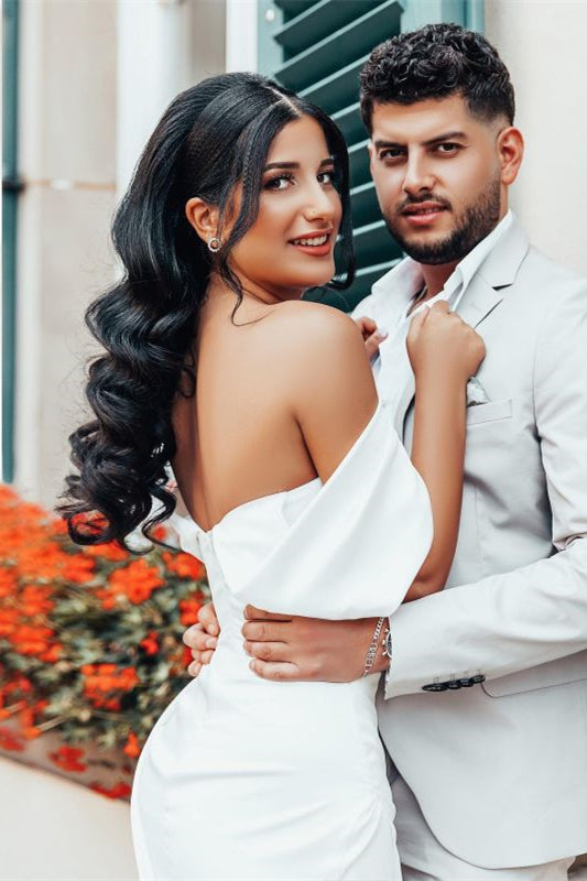 Charmeuse Off-The-Shoulder Wedding Dress with Split-BallBride