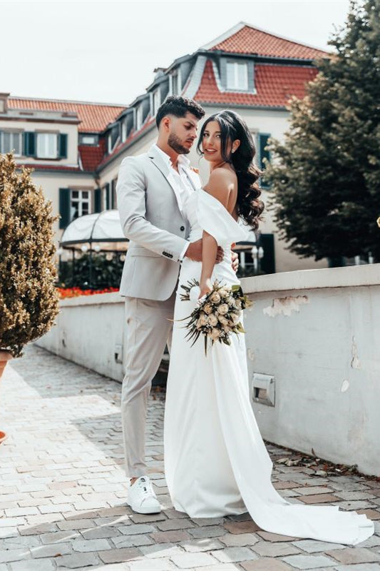 Charmeuse Off-The-Shoulder Wedding Dress with Split-BallBride