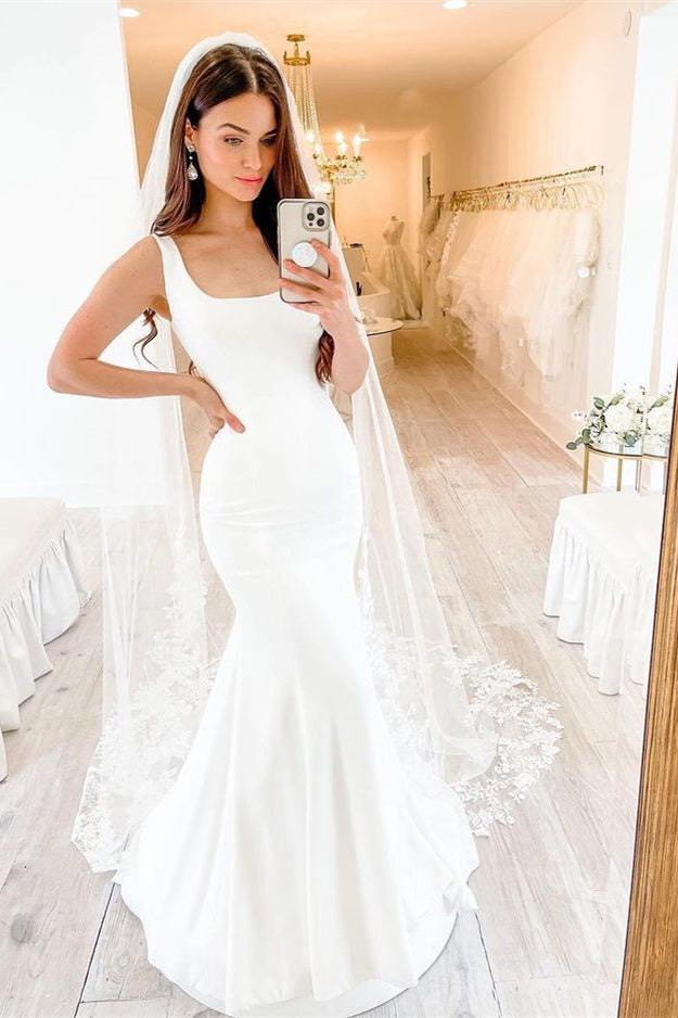 Charmeuse Sleeveless Mermaid Wedding Dress for Square Shape-BallBride