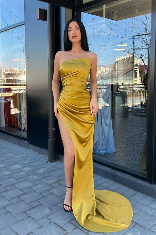 Charmeuse Strapless Mermaid Long Evening Dress With Split-BallBride