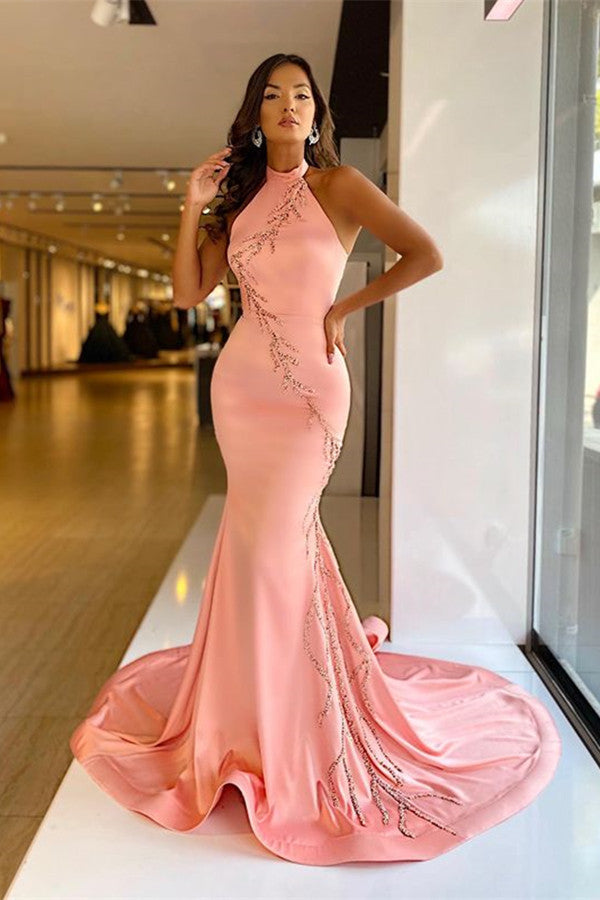 Charming High Neck Mermaid Dress with Beadings-BallBride