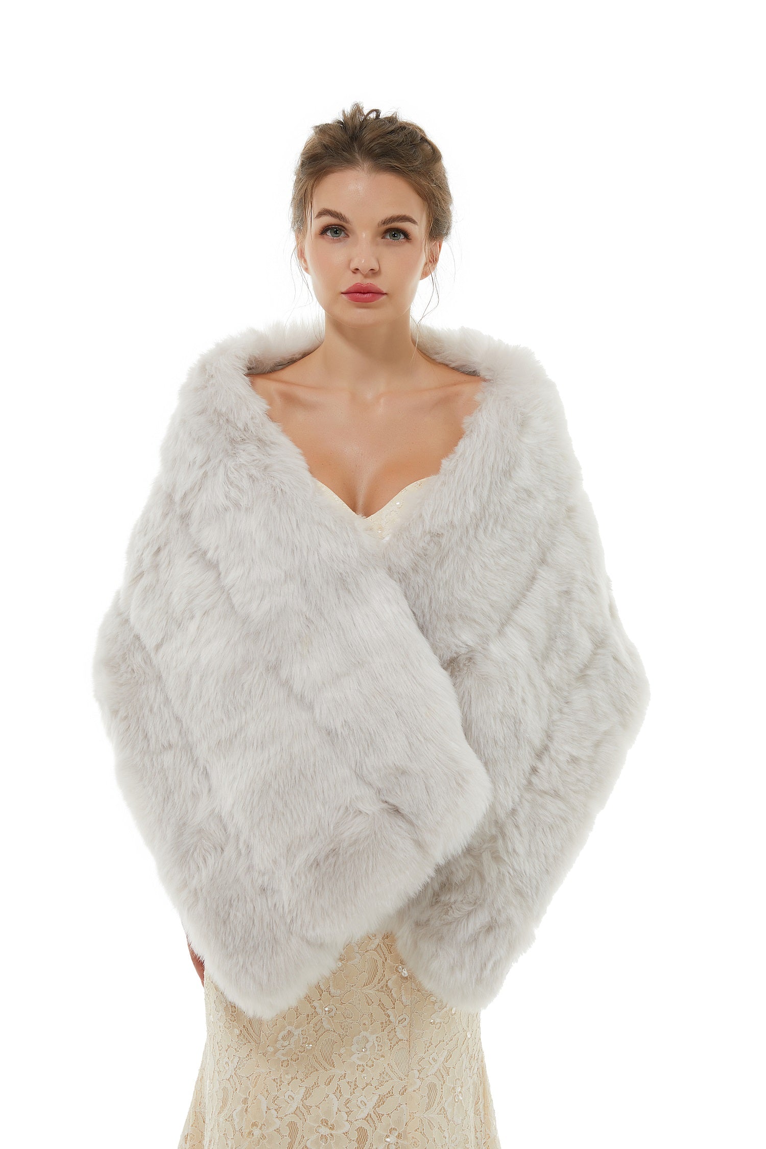 Charming Light Grey Faux Fur Wedding Wrap for Winter-BallBride