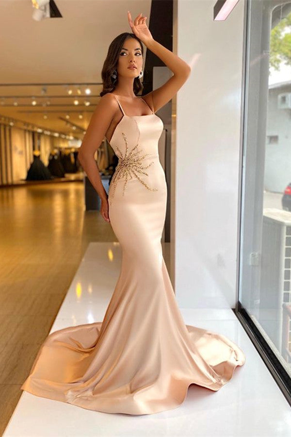 Charming Mermaid Evening Dress with Spaghetti-Straps and Beadings-BallBride