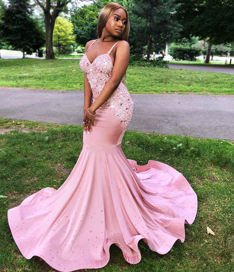 Charming Pink Mermaid Prom Dress with Lace Appliques-BallBride