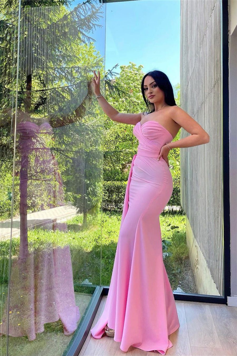 Charming Pink Sweetheart Mermaid Prom Dress With Slit and Ruffle-BallBride