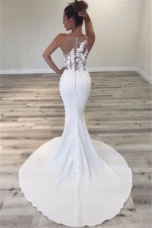 Charming Sleeveless Long Mermaid Wedding Dress With Appliques-BallBride
